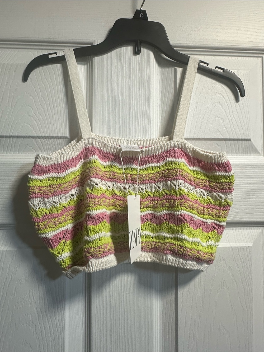 ZARA Crochet Crop Tank in White, Pink & Lime